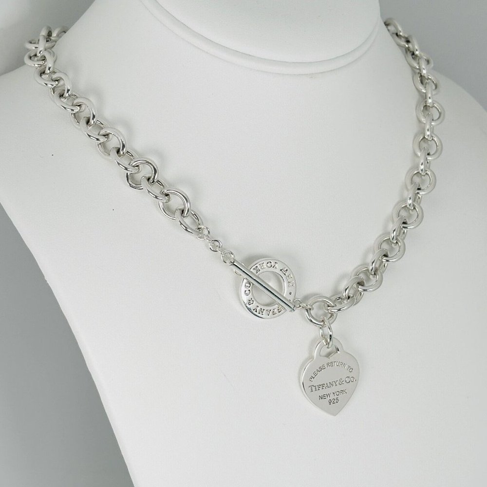 20" Please Return to Tiffany Heart Tag Toggle Necklace Plus Size Curvy Version